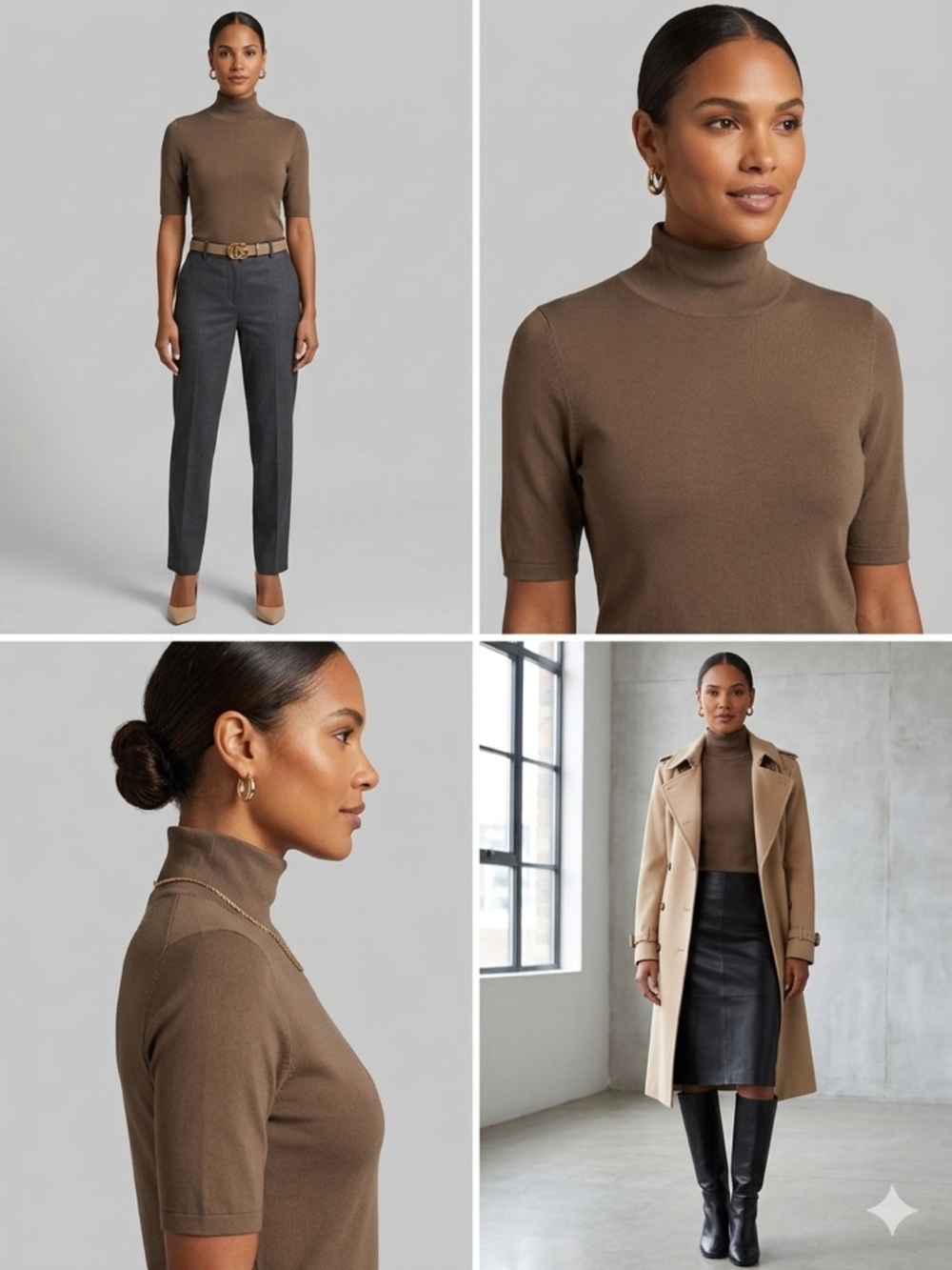 Donna Karan New York (DKNY) Mocha Brown Mock Neck Sweater - Size M